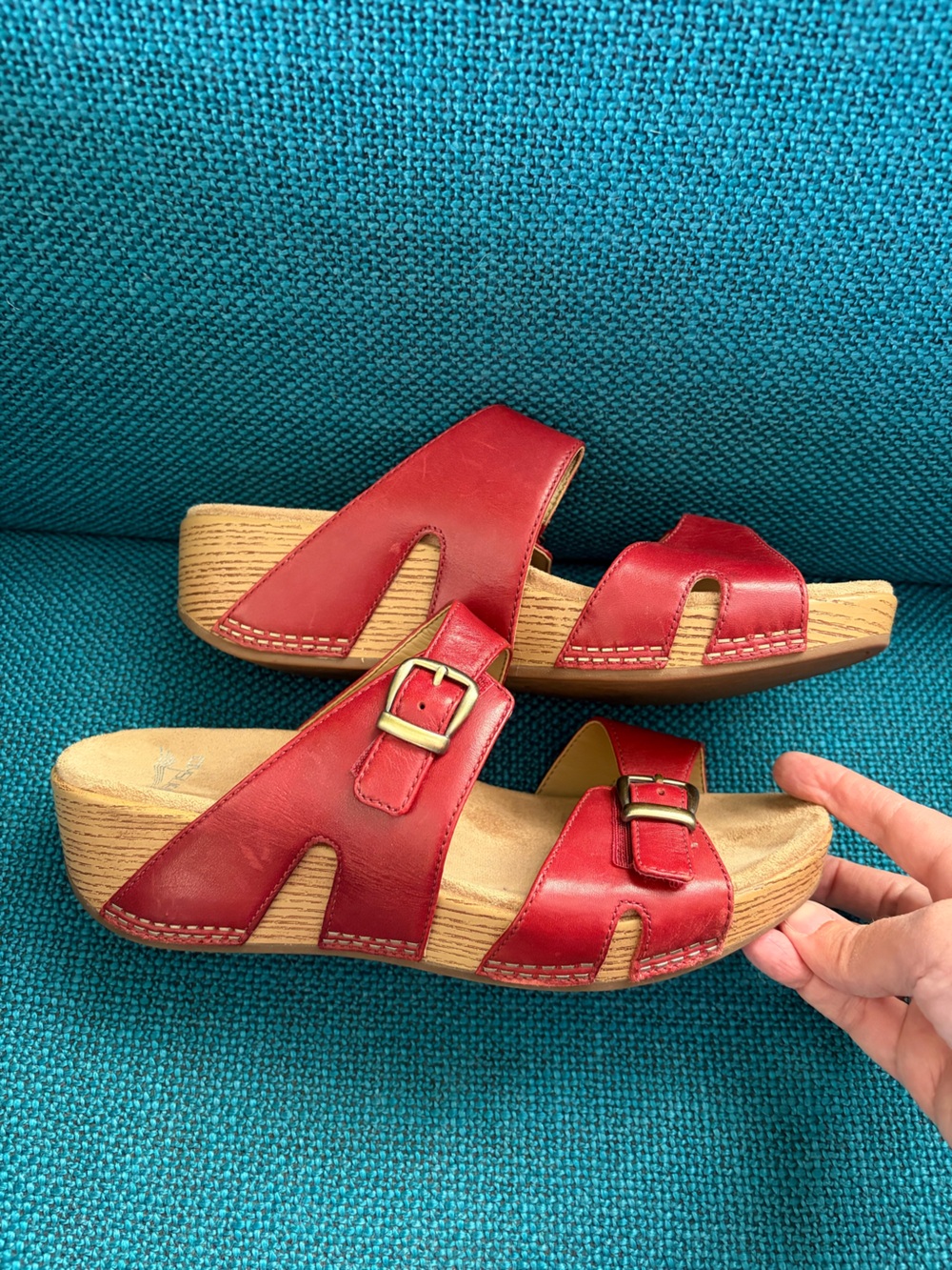 Dansko Red Leather Double-Buckle Slide Sandals for Women - Picture 3 of 6